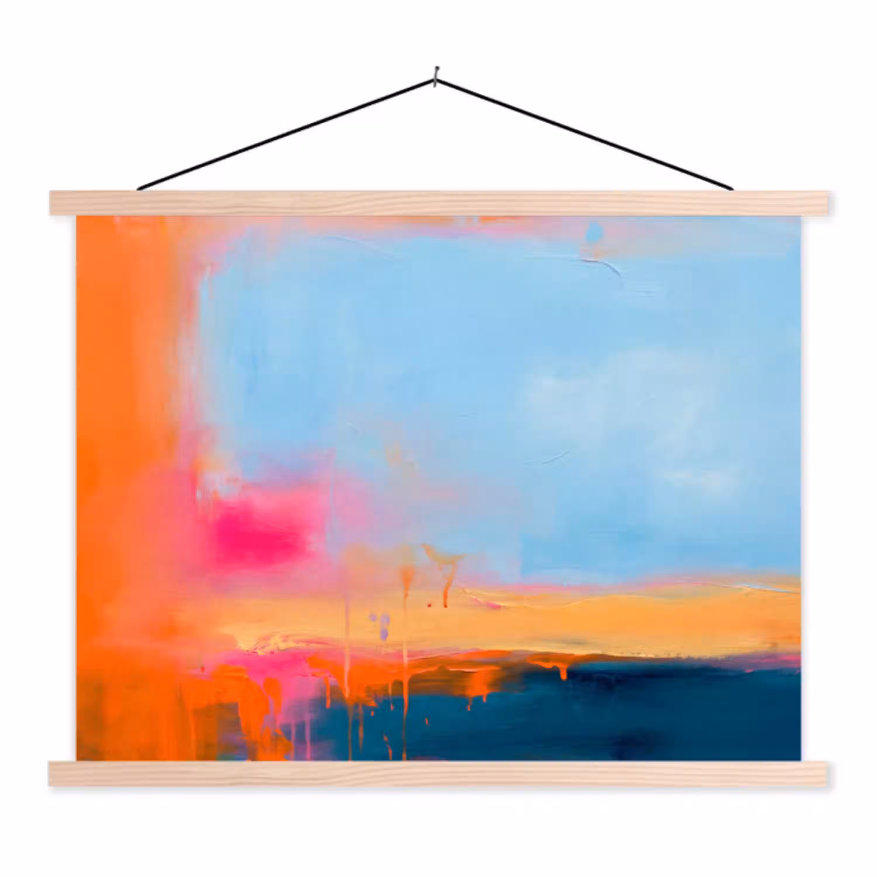 Abstract - Kleurvlakken - Modern - Oranje - Blauw textielposter latten blank klein -3d