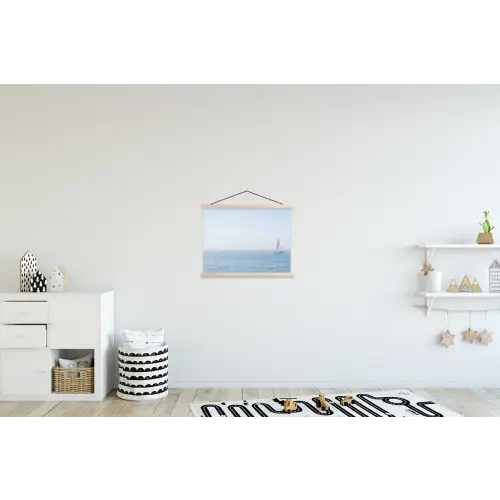 Horizon - Zeilboot - Zee textielposter latten blank klein -kinderkamer