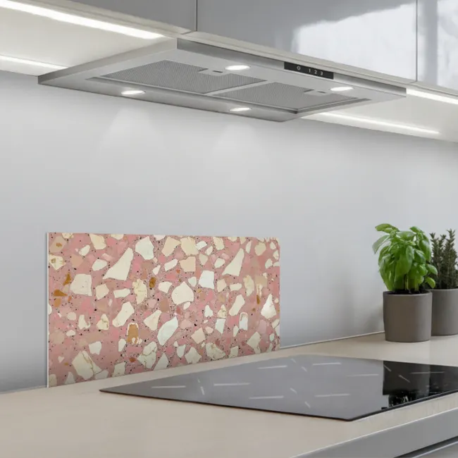 Roze - Decoratie - Stenen - Terrazzo keuken achterwand spatscherm klein -3d_schuin