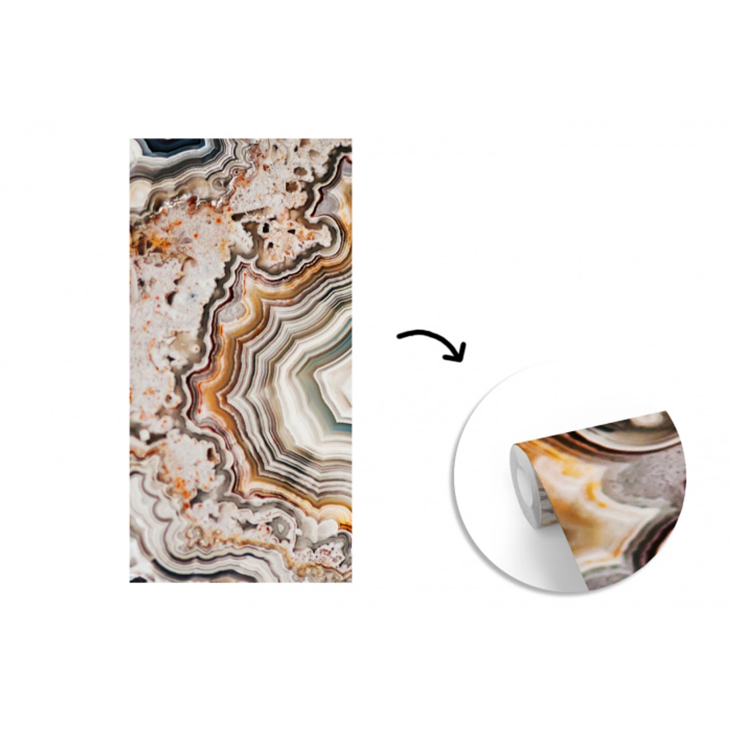 Binnenkant van een geode uit de natuur met groene en oranje kleuren fotobehang vinyl groot -3d
