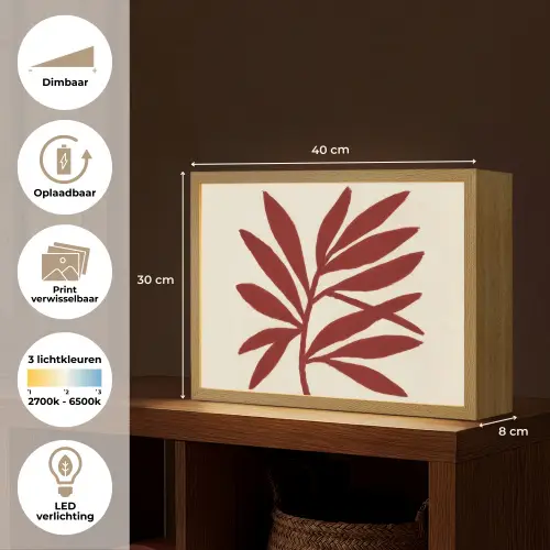 Tak - Bladeren - Rood Light Box met batterij (Wandlamp) middel -USP_websiteoverzichtNL