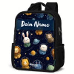 Dieren - Astronaut - Planeten - Sterren Rugzak - Zwart middel -schuin