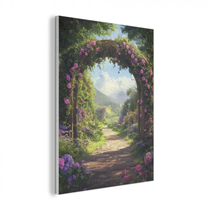 Doorkijk - Rozenboog - Uitzicht - Landschap - Bloemen PET vilt klein -3d