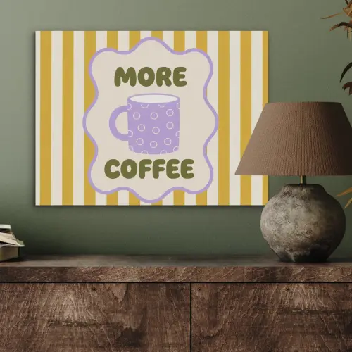 More coffee - Geel - Paars - Strepen - Mok PET vilt klein -sfeer2