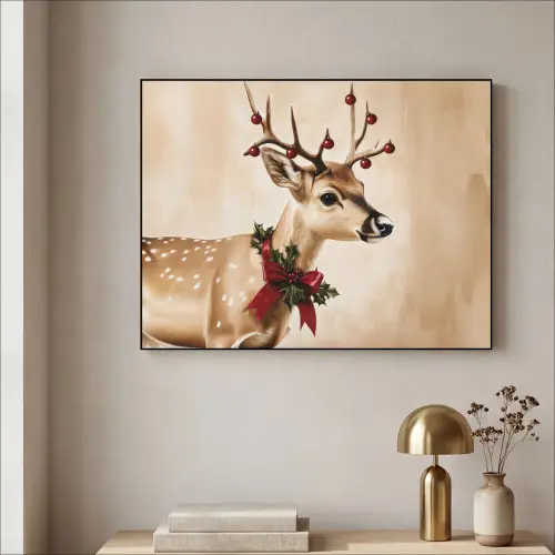 Gewei - Kerst - Rendier - Rood Textielframe zwart klein -sfeer2