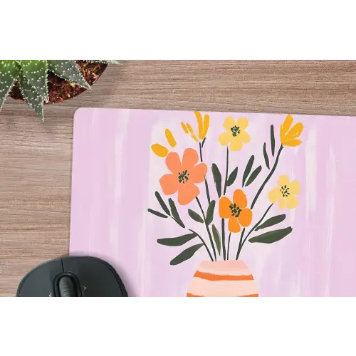 Vaas - Gestreept - Bloemen - Oranje muismat rubber klein -closeup