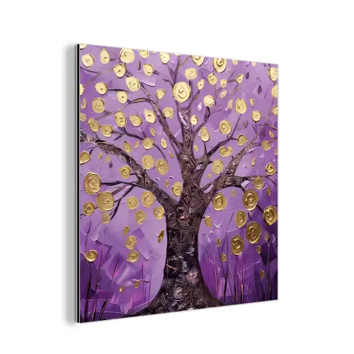 Levensboom - Boom - Paars - Goud - Modern aluminium wit klein -3d