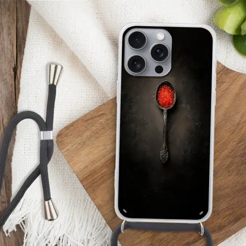 Zwart - Lepel - Caviar Hoesje iPhone 16 Pro Max met koord klein -sfeer4