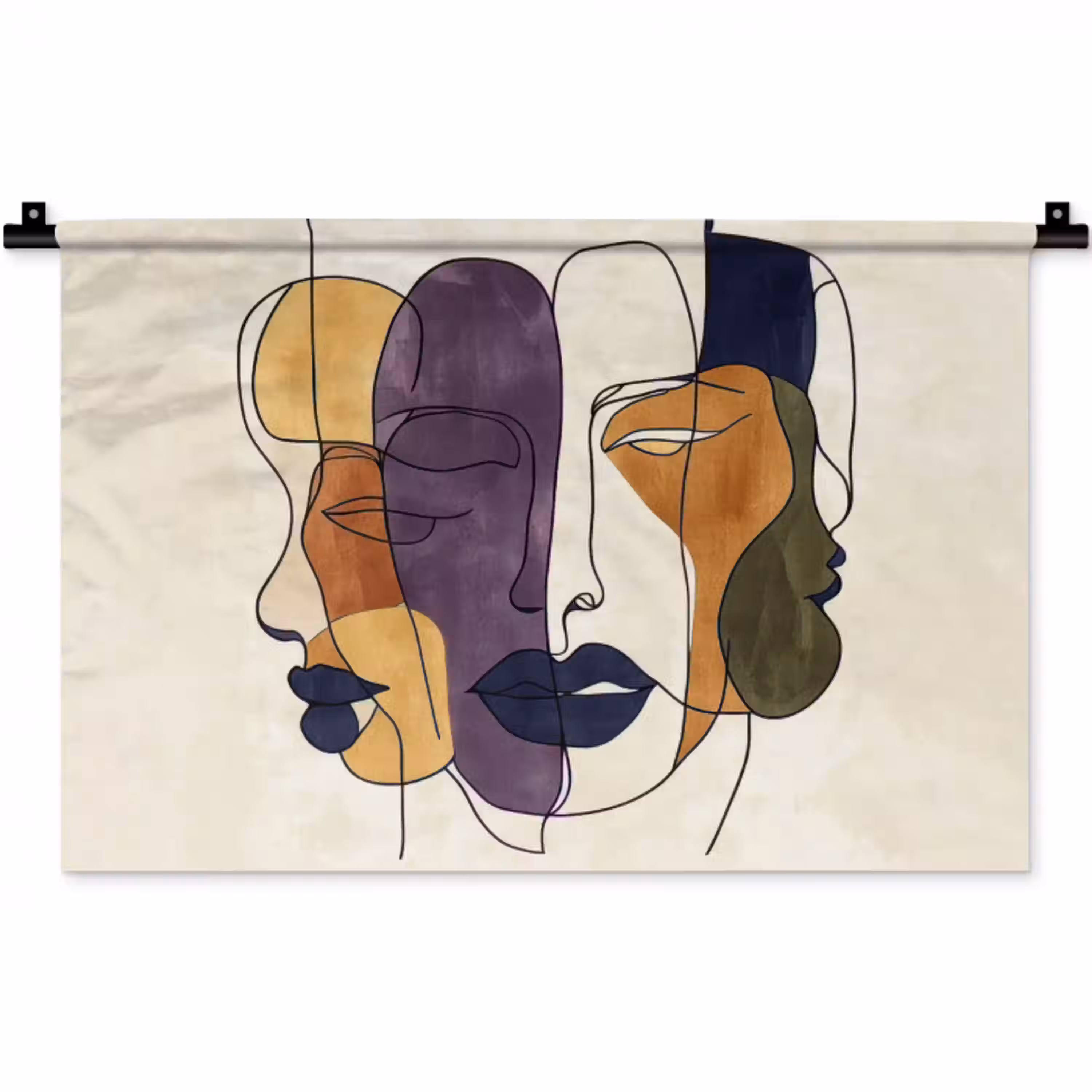 Abstract - Overlappende gezichten - Paars - Donkergroen Wandkleed katoen klein -zz3d