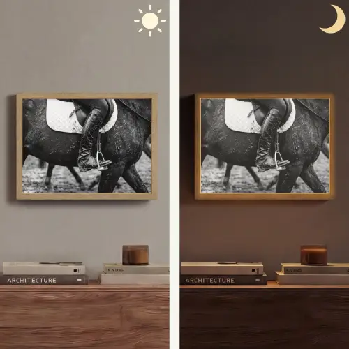 Paard - Sport - Zwart - Wit Light Box met batterij (Wandlamp) middel -sfeer3