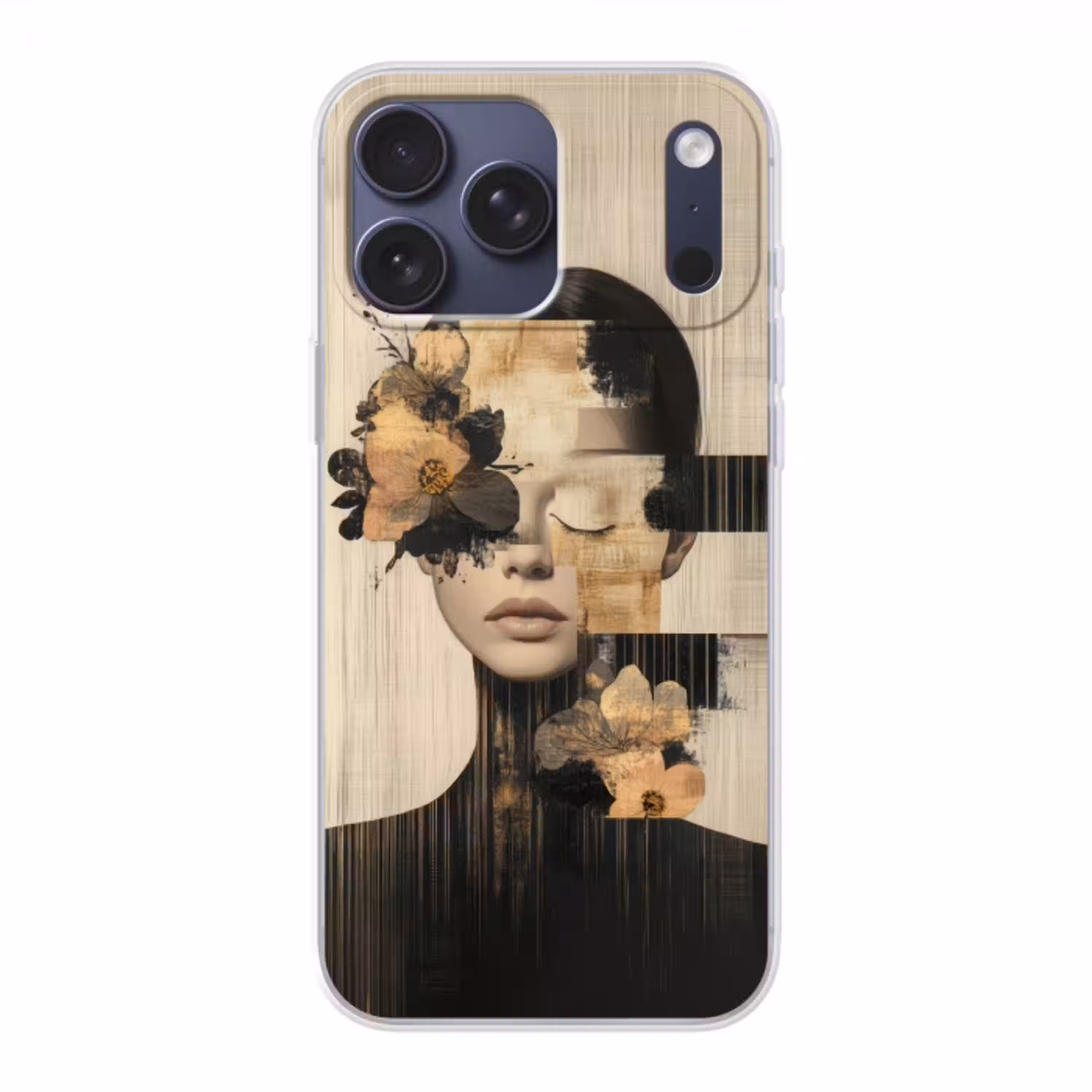 Gezicht - Bloemen - Zwart - Vrouw Telefoonhoesje iPhone 17 Pro Max klein -3d