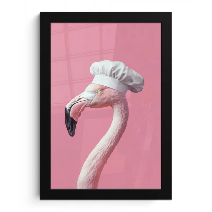Flamingo - Roze - Koksmuts - Vogel fotolijst zwart zonder passe partout klein -3d