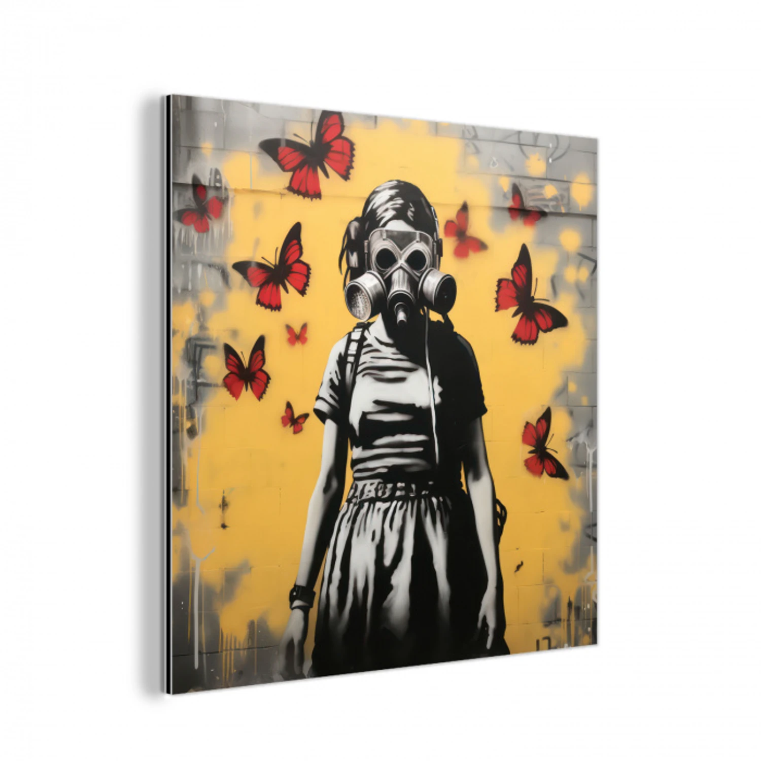 Meisje - Gasmasker - Vlinders - Graffiti aluminium wit klein -3d