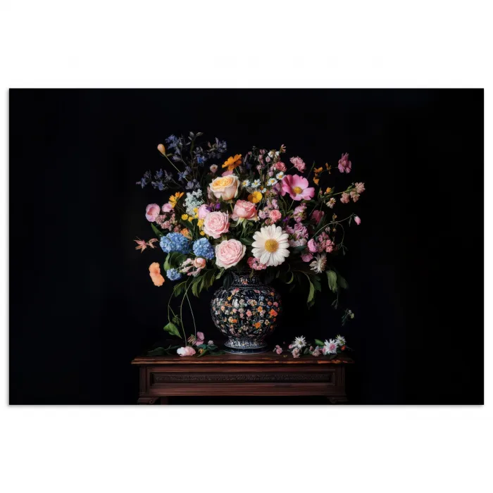 Bloemenvaas - Hout - Bloemen - Boeket poster papier klein -3d