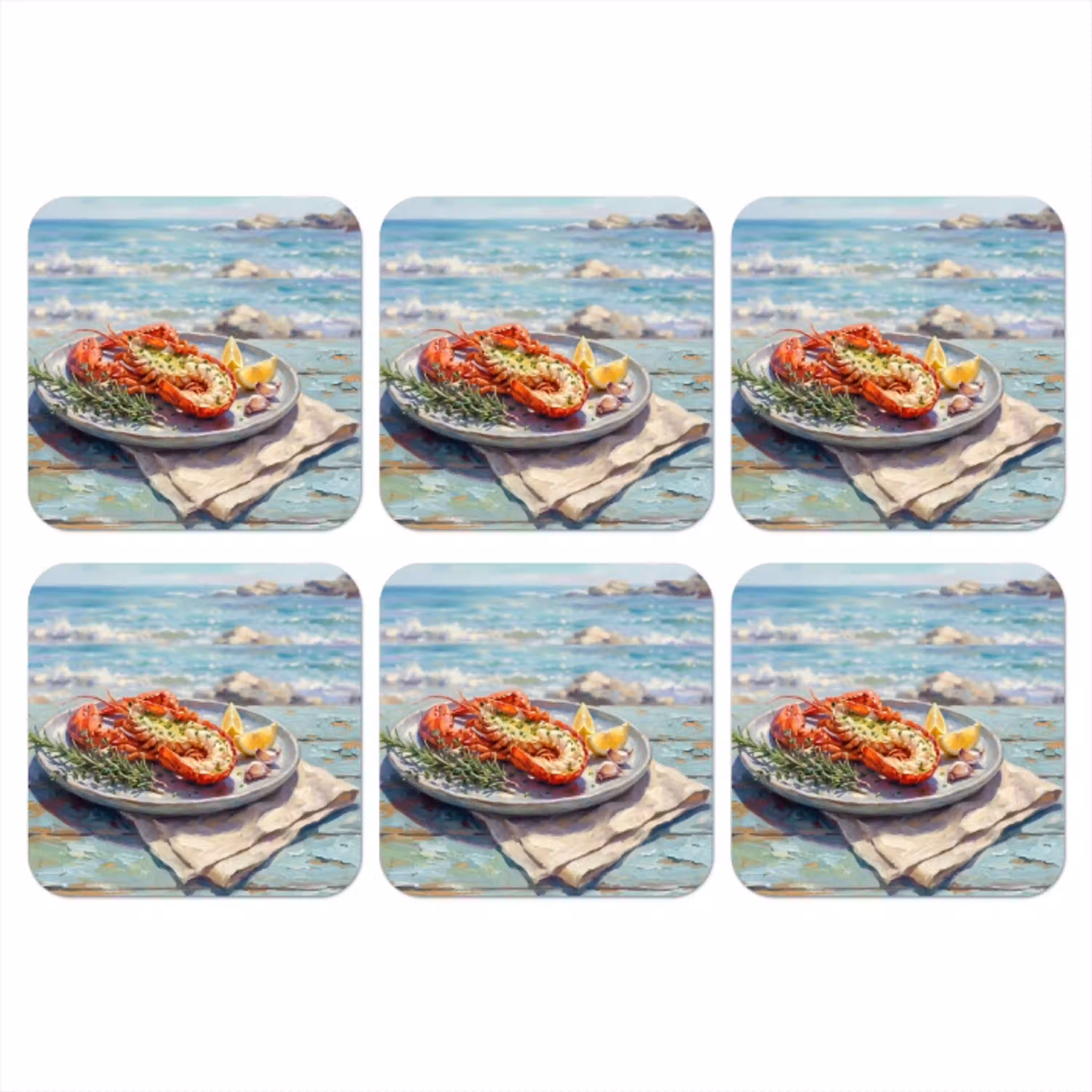 Eten - Zee - Kust - Modern - Blauw onderzetter kurk middel -3d