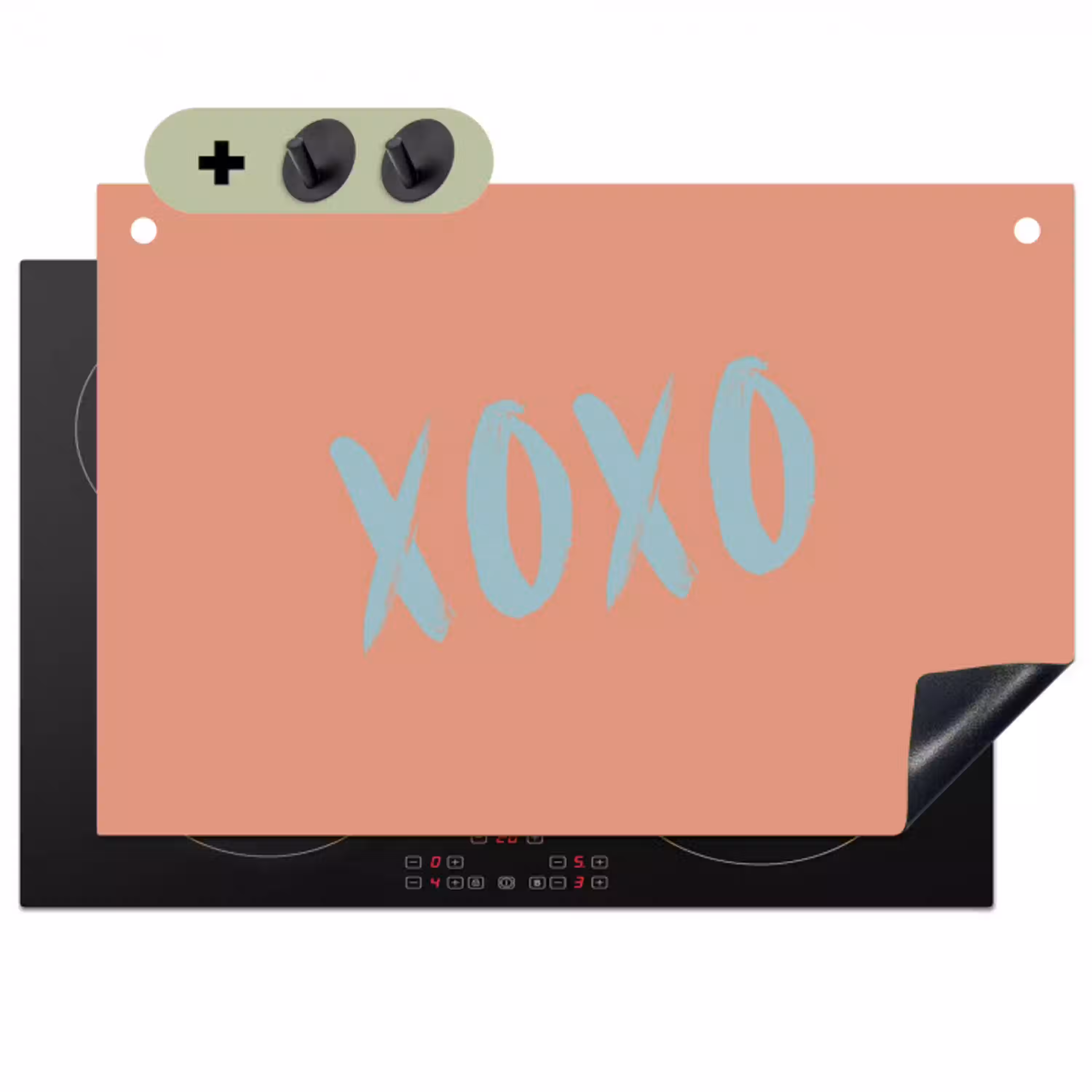 XOXO - Blauw - Perzikkleur Inductie beschemer met haakjes klein -3d