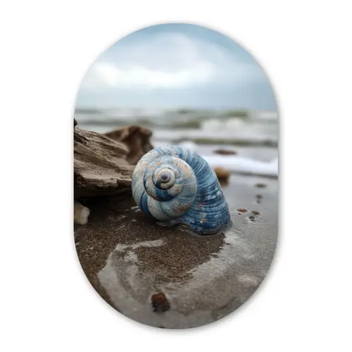 Schelp - Strand - Blauw - Zee Wandcirkel Ovaal Glas middel -3d