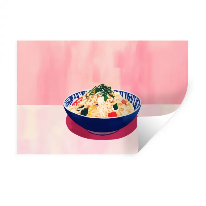 Rijst - Illustratie - Kom - Groente Muursticker klein -3d