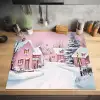 Kerstdorp - Roze - Winter - Sneeuw - Huizen Inductie beschermer vinyl 3mm middel -sfeer5