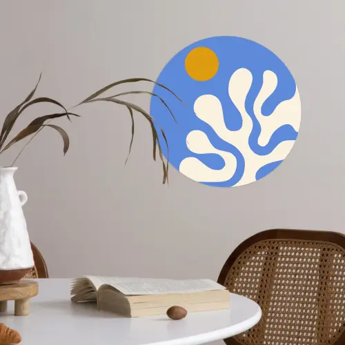 Minimalistisch - Organisch patroon - Blauw Wandcirkel behangsticker klein -sfeer3