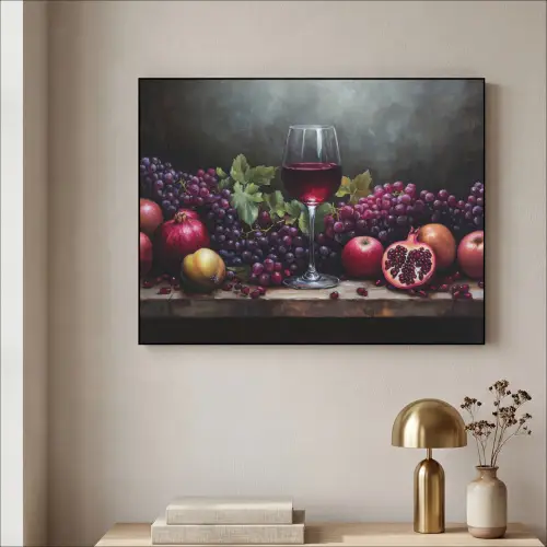 Wijn - Fruit - Stilleven Textielframe zwart klein -sfeer2