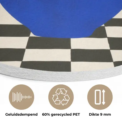 Vaas - Blauw - Geblokt - Modern Akoestische PET Vilt - Rond klein -closeup_NL