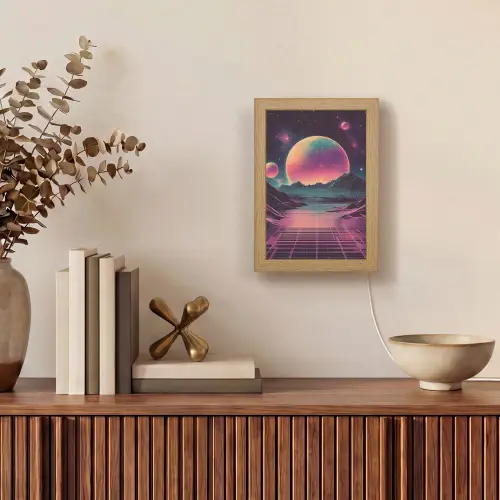 Landschap - Planeten - Horizon - Paars Light Box met kabel (Tafellamp) klein -sfeer2