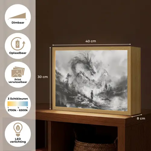 Krijger - Draak - Grijs Light Box met batterij (Wandlamp) middel -USP_websiteoverzichtNL