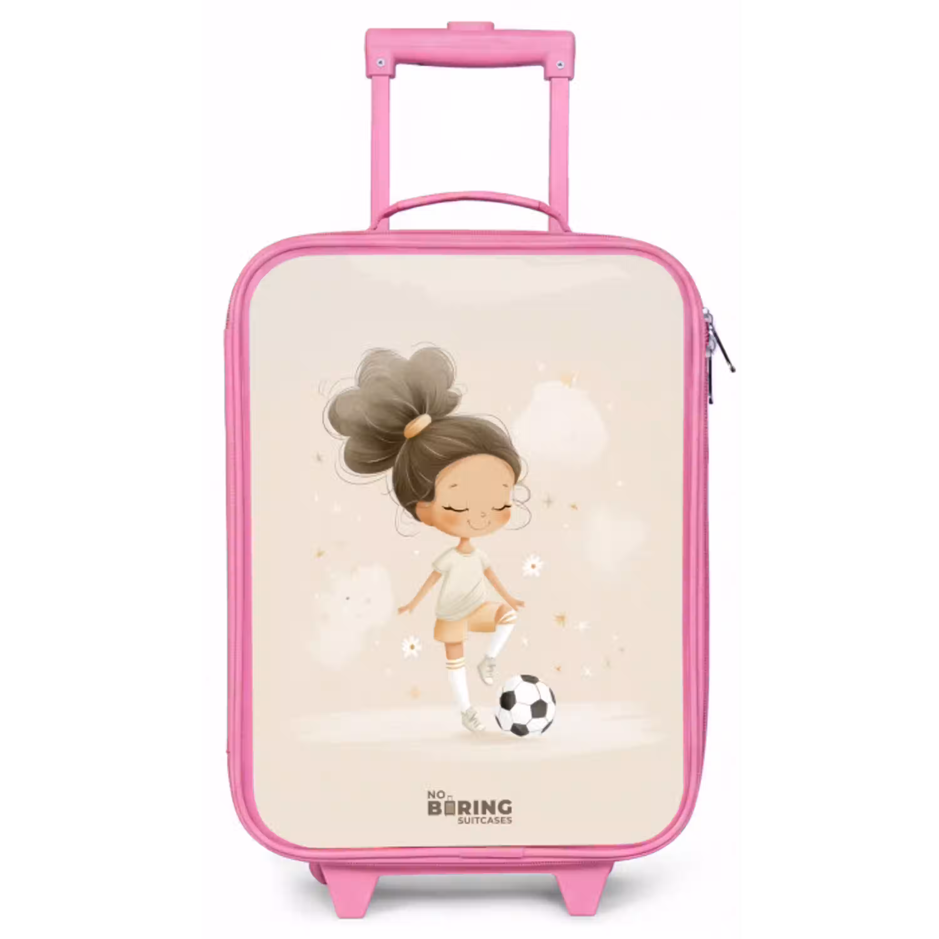 Meisje met een voetbal in beige kleuren Kinderkoffer - Roze klein -zz3dotto