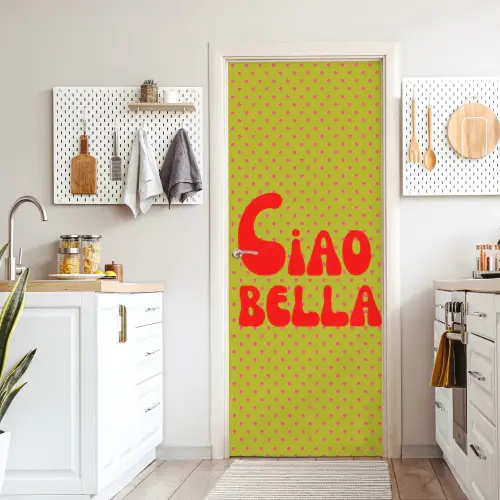 Ciao bella - Rood - Groen - Stippen deurposter klein -sfeer5