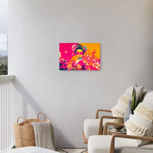 Vrouw - Zonnebril - Abstract - Oranje Tuinposter op houten frame 2 cm dik klein -sfeer1