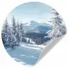 Winterlandschap - Natuur - Berg - Bomen - Sneeuw Wandcirkel behangsticker klein -3d