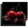 Kersen - Rood - Fruit - Water - Zwart Inductie beschermer vinyl 3mm middel -3d