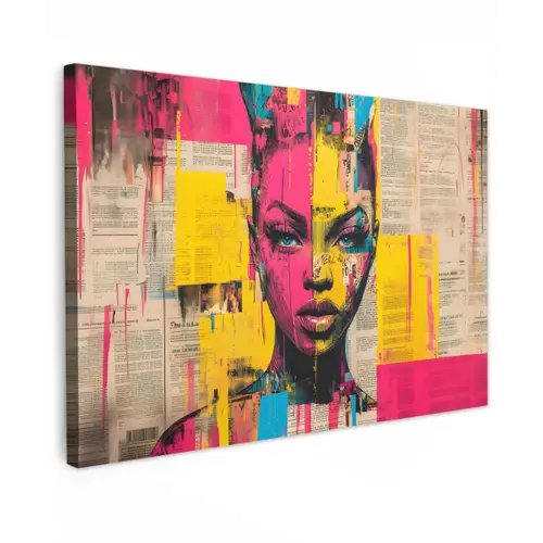 Vrouwengezicht - Krantenpapier - Abstract - Roze Tuinposter op houten frame 2 cm dik klein -3d