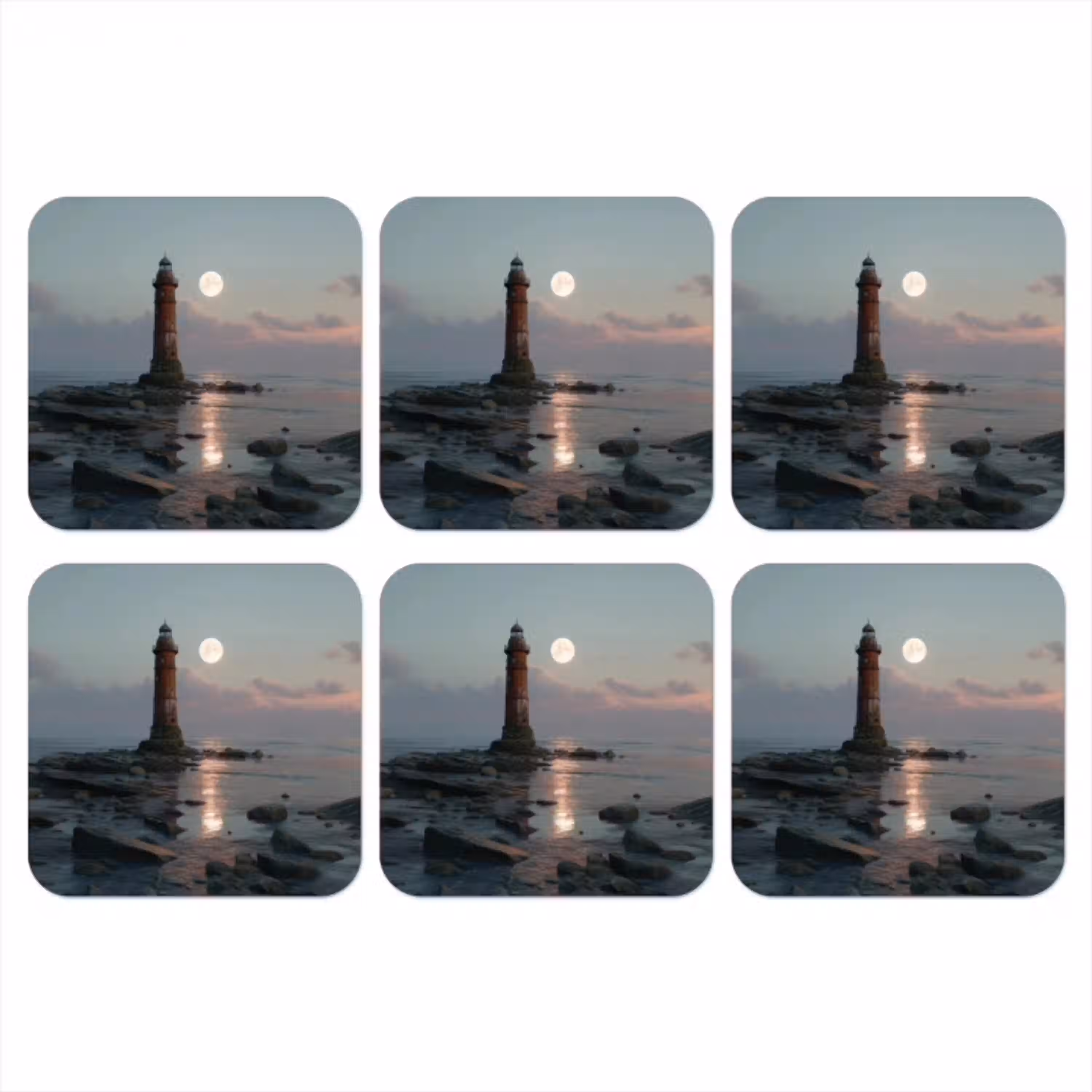 Vuurtoren - Stenen - Water - Maan onderzetter kurk middel -3d