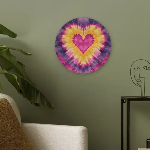 Tie dye - Hartvorm - Vlammen - Oranje Akoestische PET Vilt - Rond klein -sfeer2