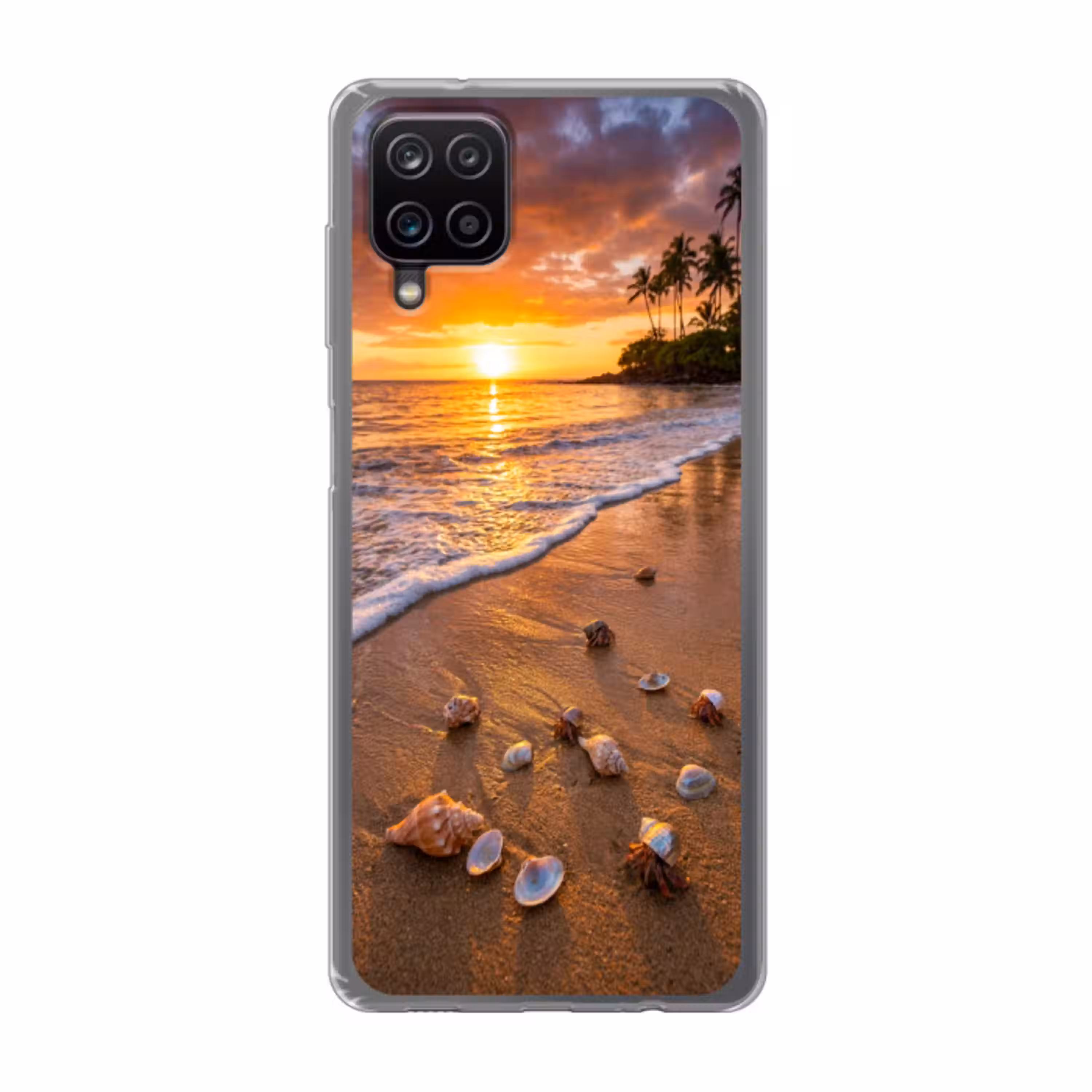Strand - Zonsondergang - Palmbomen - Natuur - Oranje Telefoonhoesje Samsung Galaxy A12 klein -3d