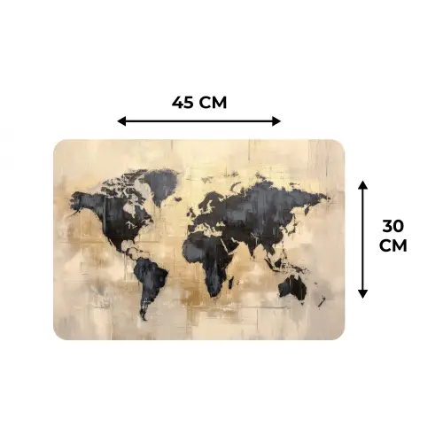 Wereldkaart - Goud - Zwart - Abstract Placemat vinyl groot -specs
