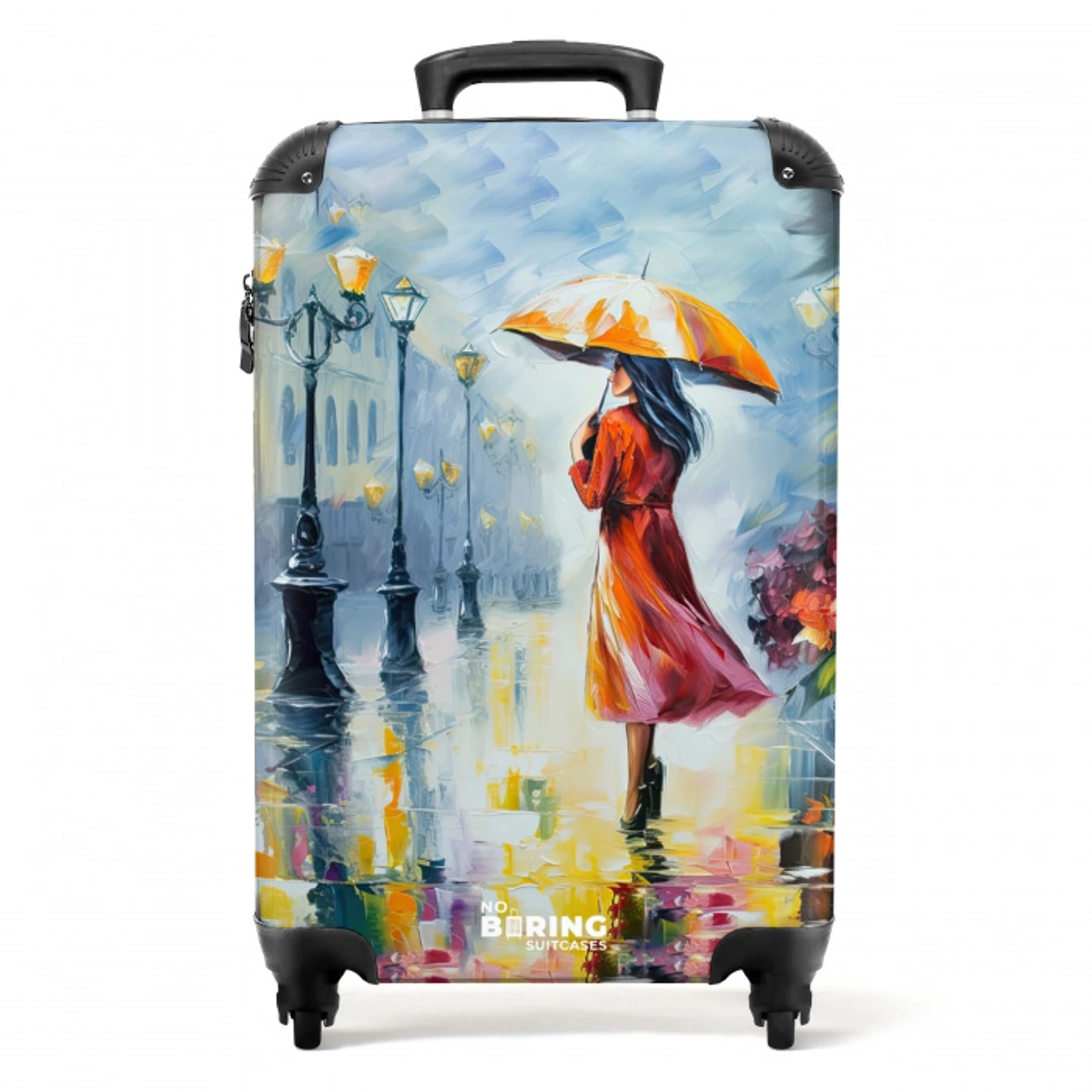 Olieverf - Paraplu - Vrouw - Straat - Kunst NBS - Handbagage koffer - Unisex middel -productfoto_recht