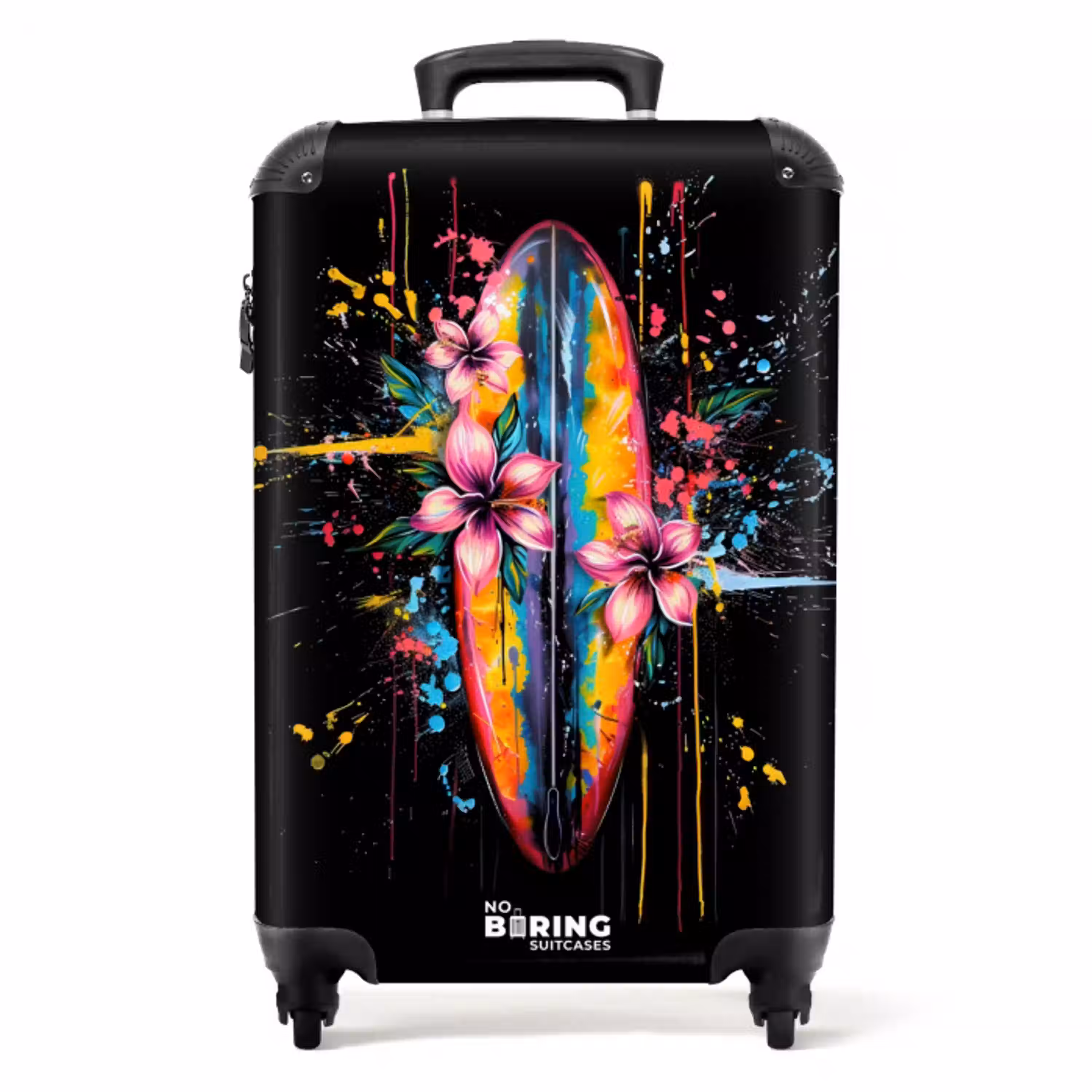Kleurrijk surfbord met bloemen NBS - Handbagage koffer - Unisex middel -productfoto_recht