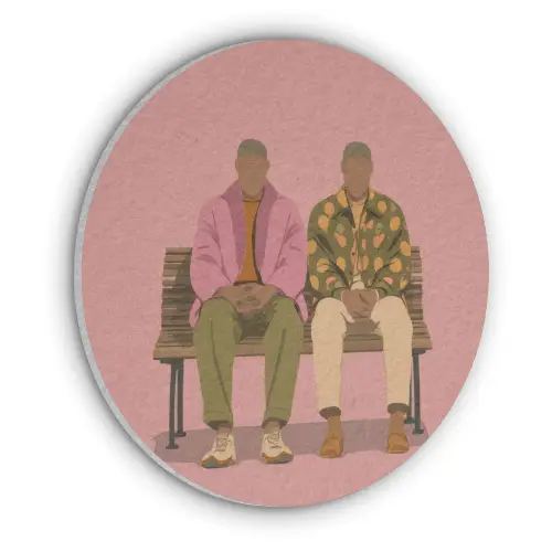 Illustratie - Bankje - Personen - Minimalistisch Akoestische PET Vilt - Rond klein -3d