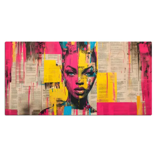 Vrouwengezicht - Krantenpapier - Abstract - Roze Muismat XXL klein -3d_leeg