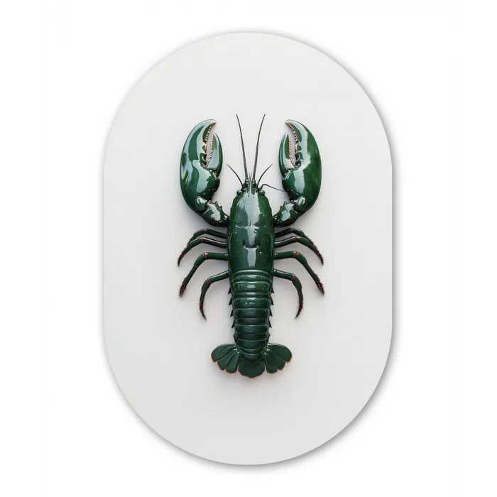 Kreeft - Glossier - Groen - Wit Wandcirkel Ovaal Glas middel -3d