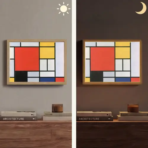 Kunst - Mondriaan - Oude meesters - Compositie 2 Light Box met batterij (Wandlamp) middel -sfeer3
