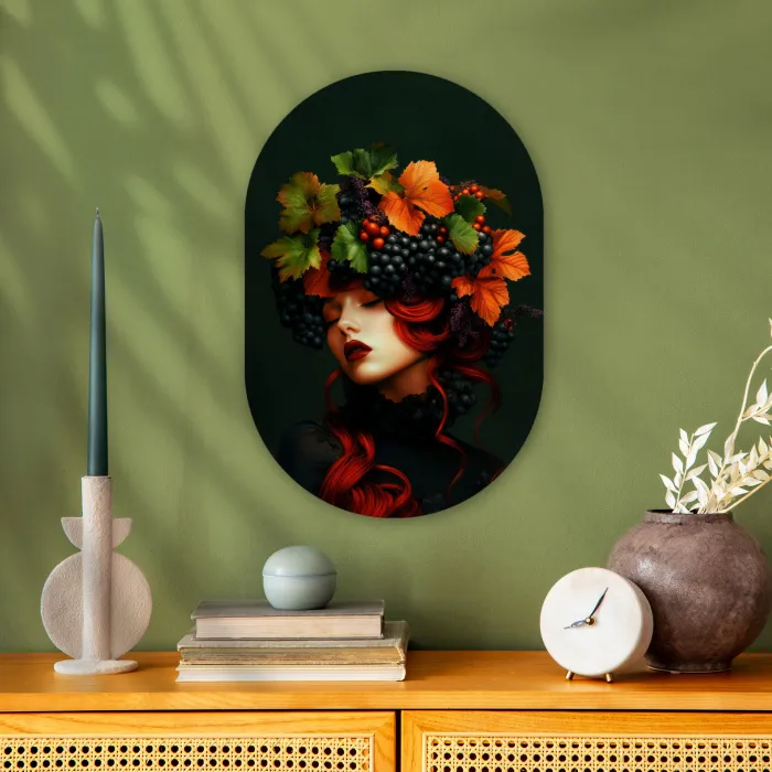 Vrouw - Rood - Groen - Druiven Wandcirkel Ovaal Forex klein -sfeer2