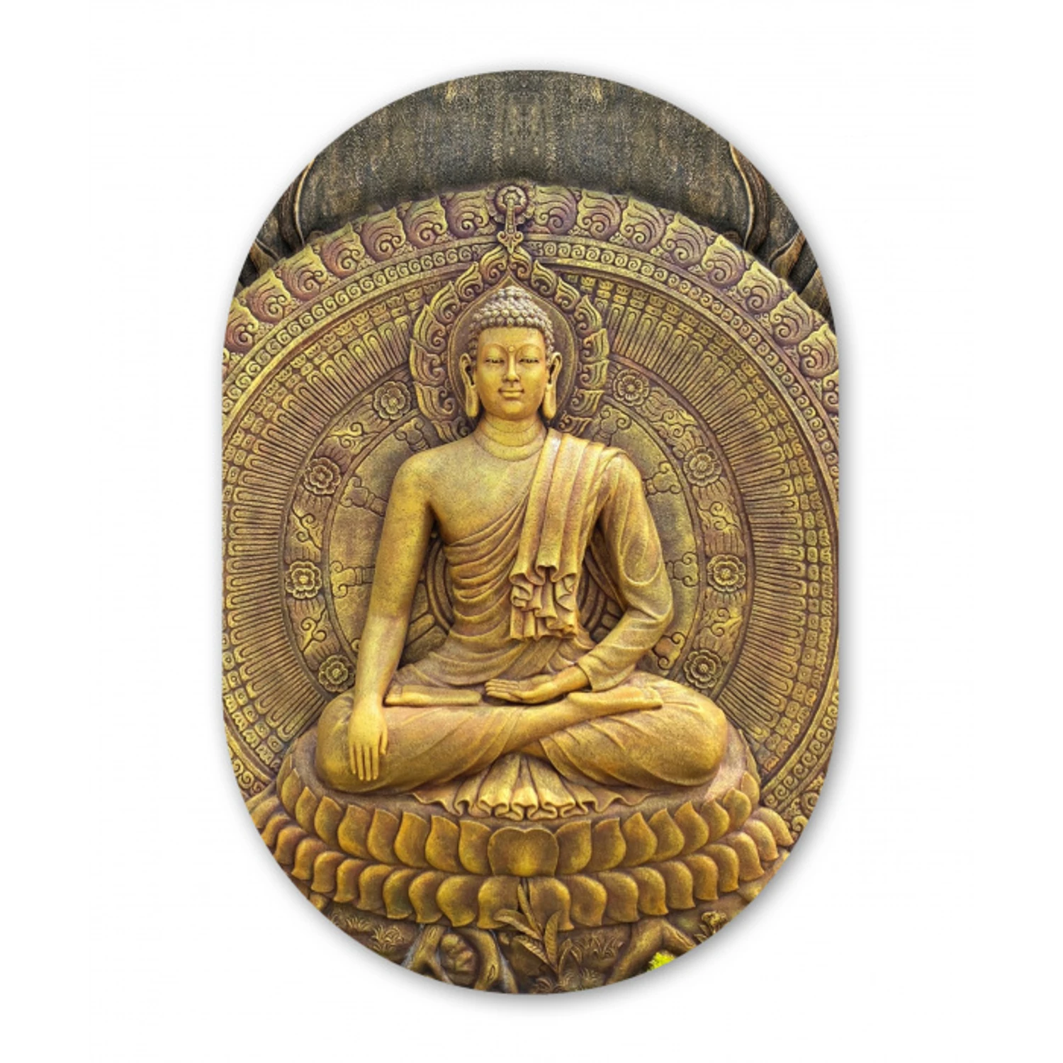Goud - Boeddha beeld - Spiritueel - Meditatie Wandcirkel Ovaal Forex klein -3d