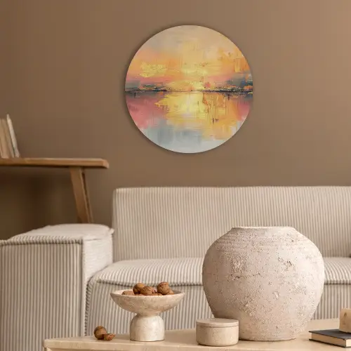 Modern - Abstract - Goud - Roze Akoestische PET Vilt - Rond klein -sfeer1