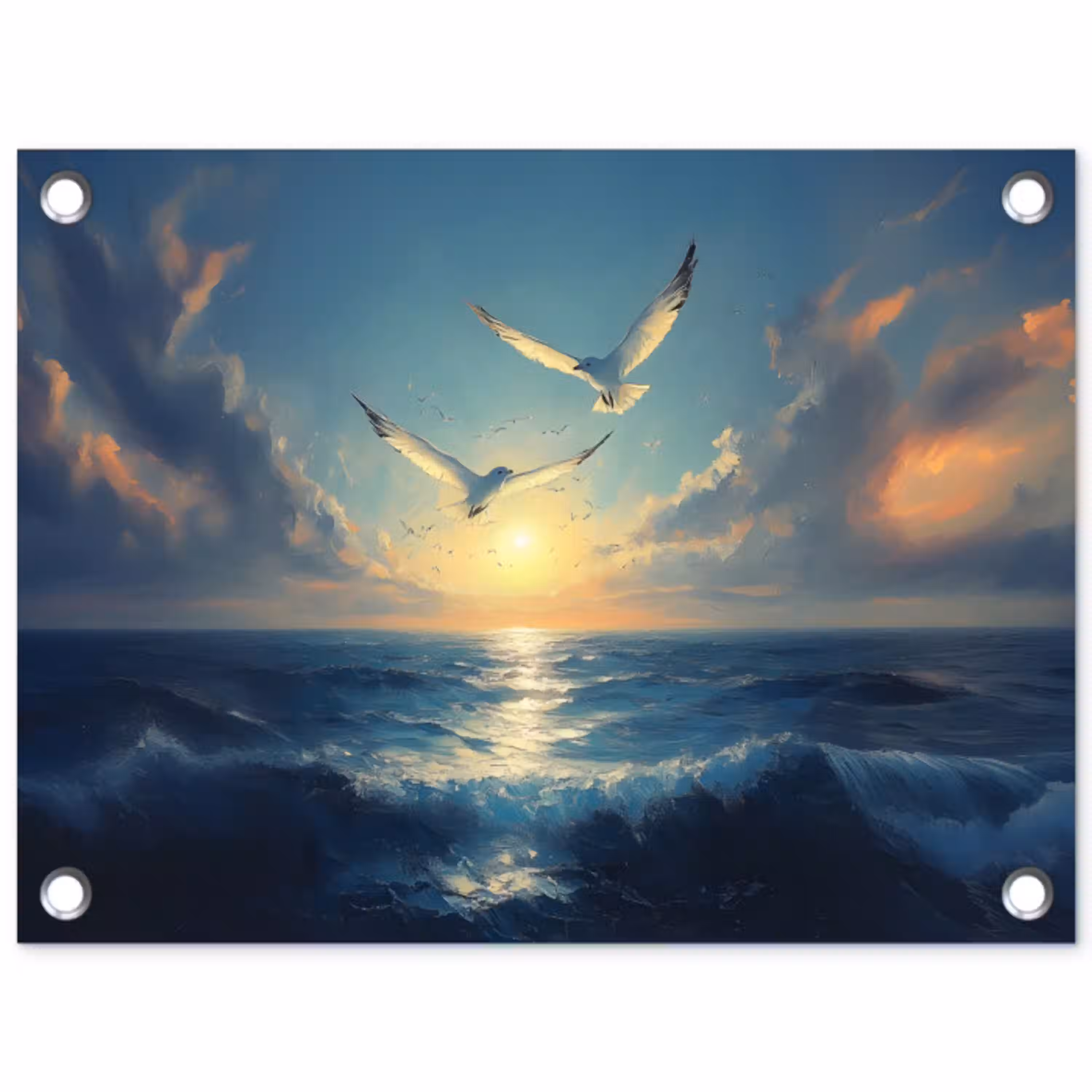 Meeuwen - Zee - Wolken -Blauw tuinposter los doek klein -3d