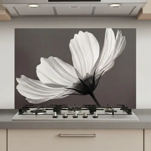Bloem - Minimalistisch - Zwart - Wit keuken achterwand spatscherm klein -3d_website