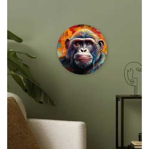 Aap - Gorilla - Graffiti - Dieren - Kleuren Wandcirkel kunststof plaat 5mm dik klein -sfeer3
